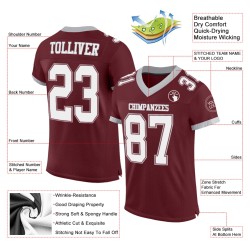 Mesh Authentic Burgundy Football Custom Jersey Weiß-Grau Mesh Authentic Burgundy Football Custom Jersey Weiß-Grau