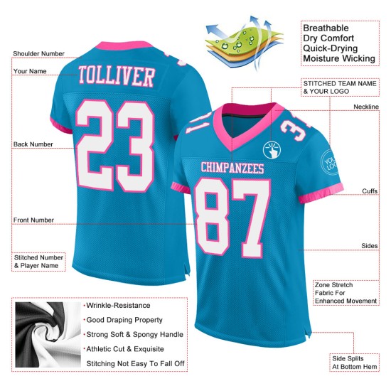Weiß-Rosa Mesh Authentic Football Panther Trikot Custom Blau Weiß-Rosa Mesh Authentic Football Panther Trikot Custom Blau