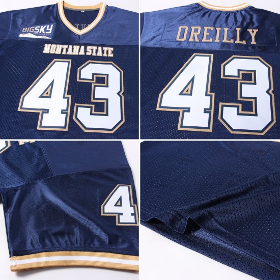 Authentisches Navy Weiß-Altgold Throwback Football Jersey Mesh Custom
