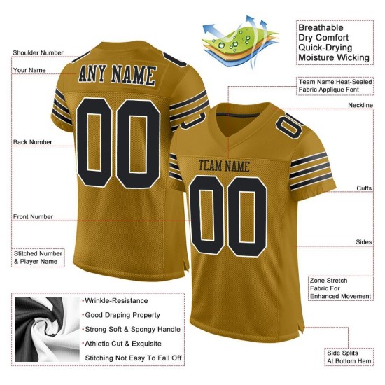 Mesh Schwarz-Weiß Altgold Custom Football Jersey Authentic Mesh Schwarz-Weiß Altgold Custom Football Jersey Authentic