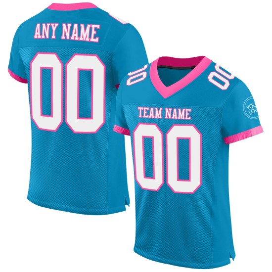 Weiß-Rosa Mesh Authentic Football Panther Trikot Custom Blau Weiß-Rosa Mesh Authentic Football Panther Trikot Custom Blau